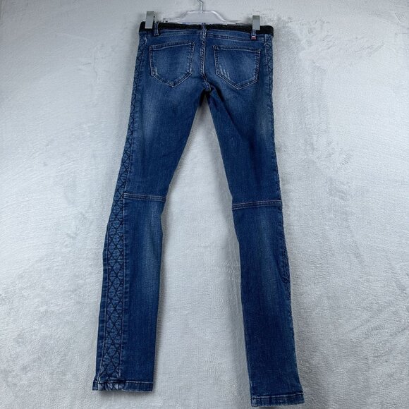Etienne Marcel Skinny Jeans Zip Moto Leather Waist Womens 26 Medium Wash Blue - Picture 2 of 13